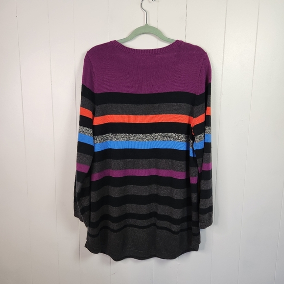 Penningtons Purple Striped Long Sleeve Tunic Sweater Pullover Crew Size X 0X - Picture 2 of 7